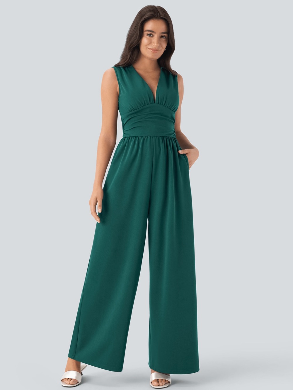 V Neck Sleeveless Ruched Pocket Jumpsuit-Easy Peezy NWOT XL